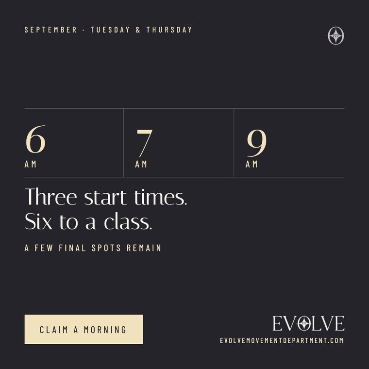 Conversion ad — Three start times, six to a class, claim a morning